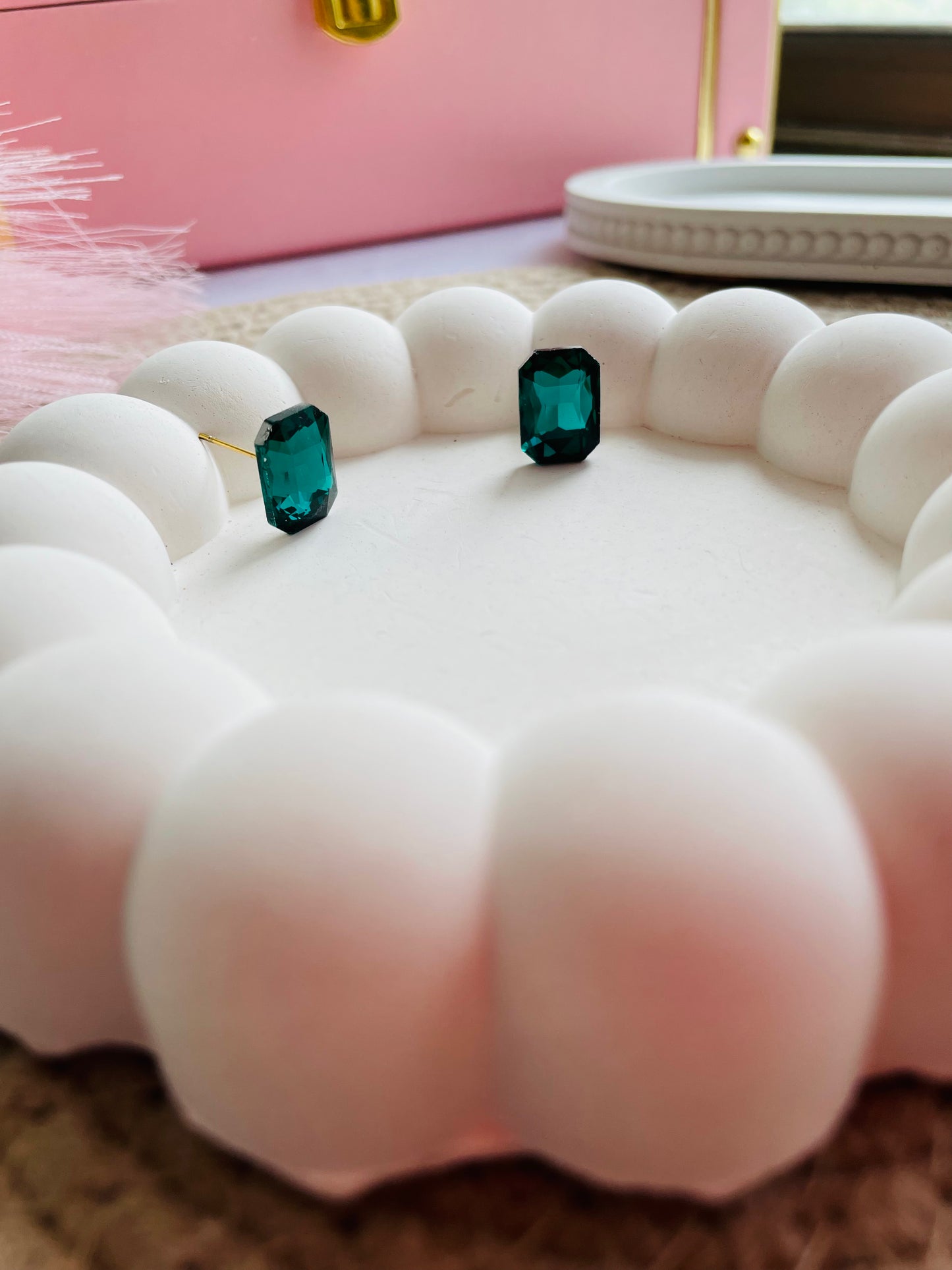 Emerald Green Stud Earrings – Gold Tone with Deep Green Crystal | Mishkarah Minimalist, Royal, Anti-Tarnish Jewellery for Everyday & Festive Glam