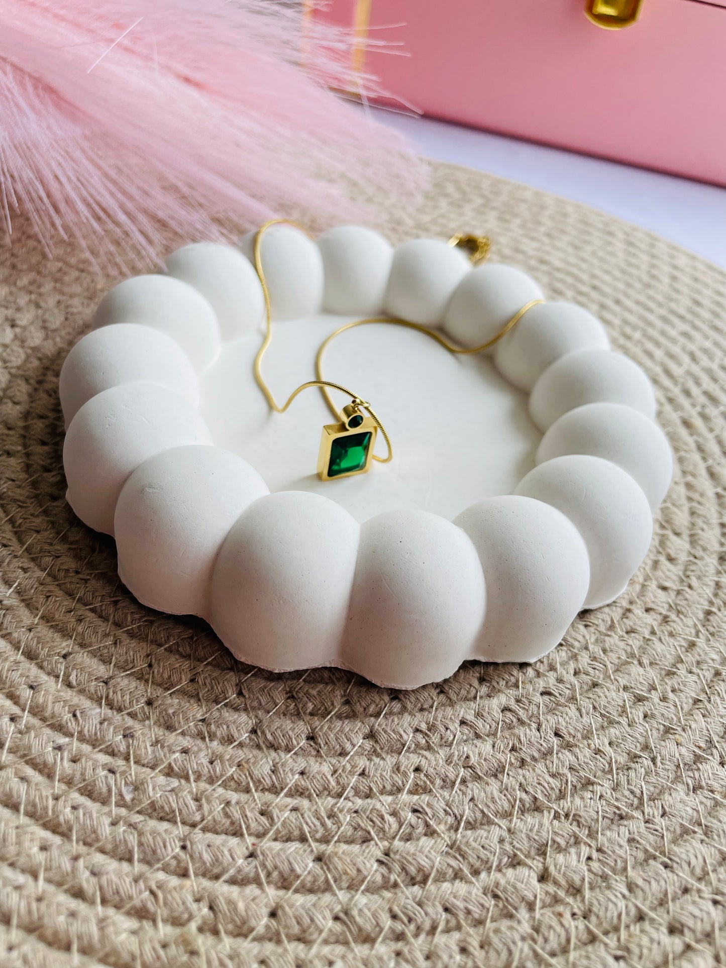 Emerald Green Pendant Necklace | Anti-Tarnish Minimal Gold-tone Chain | Timeless Statement Jewellery for Women