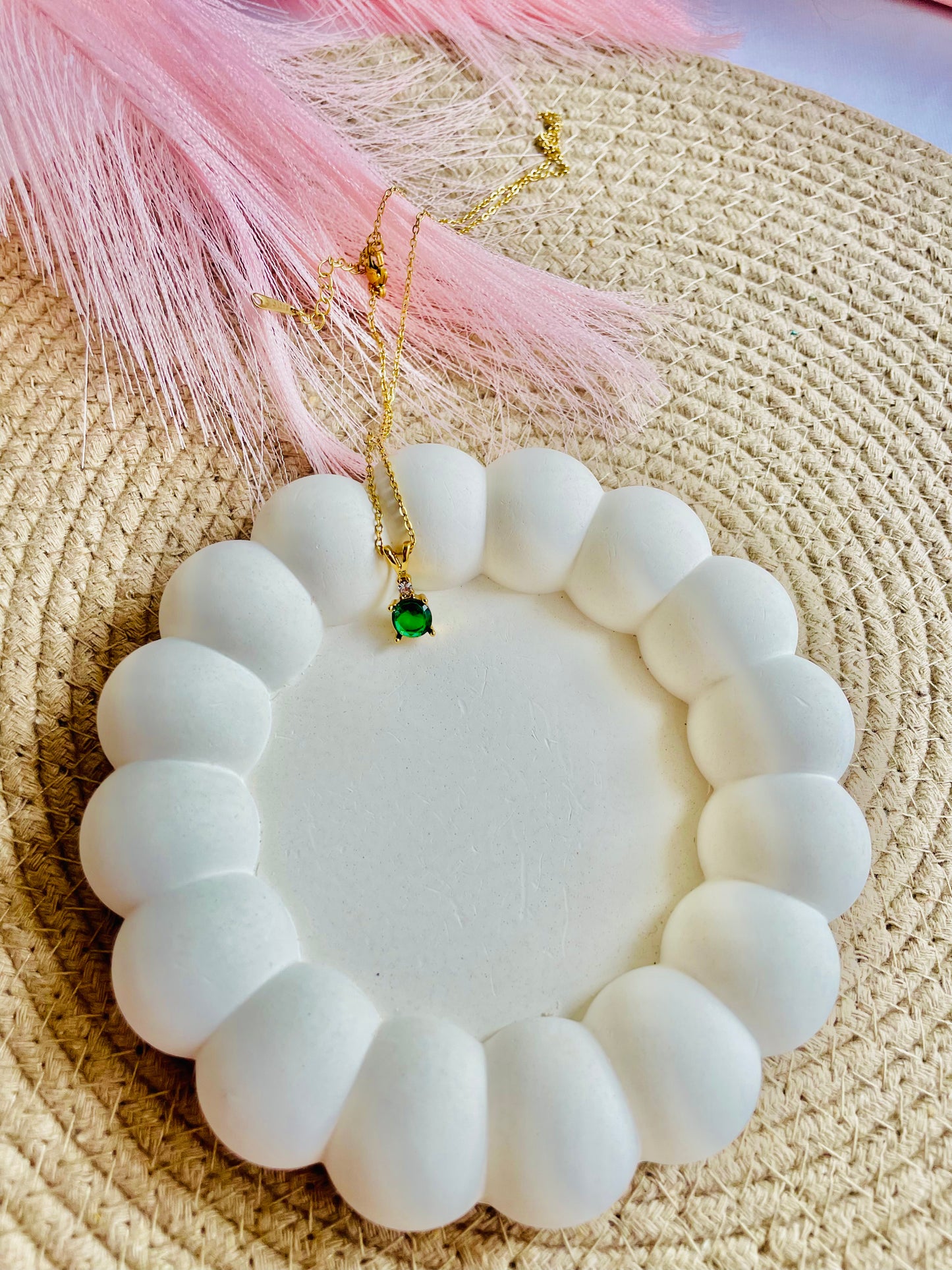 Emerald Green Pendant Necklace | Anti-Tarnish Minimal Gold tone Chain for Women | Elegant Birthstone Jewellery