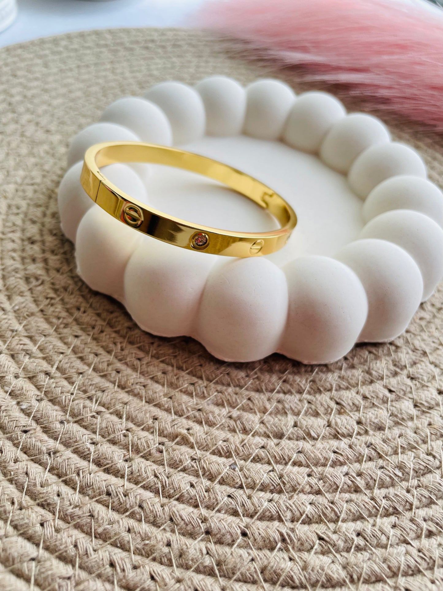 LuxeLock Signature Cuff Bracelet – Minimalist Designer-Inspired Bangle with Crystal Screw Accents