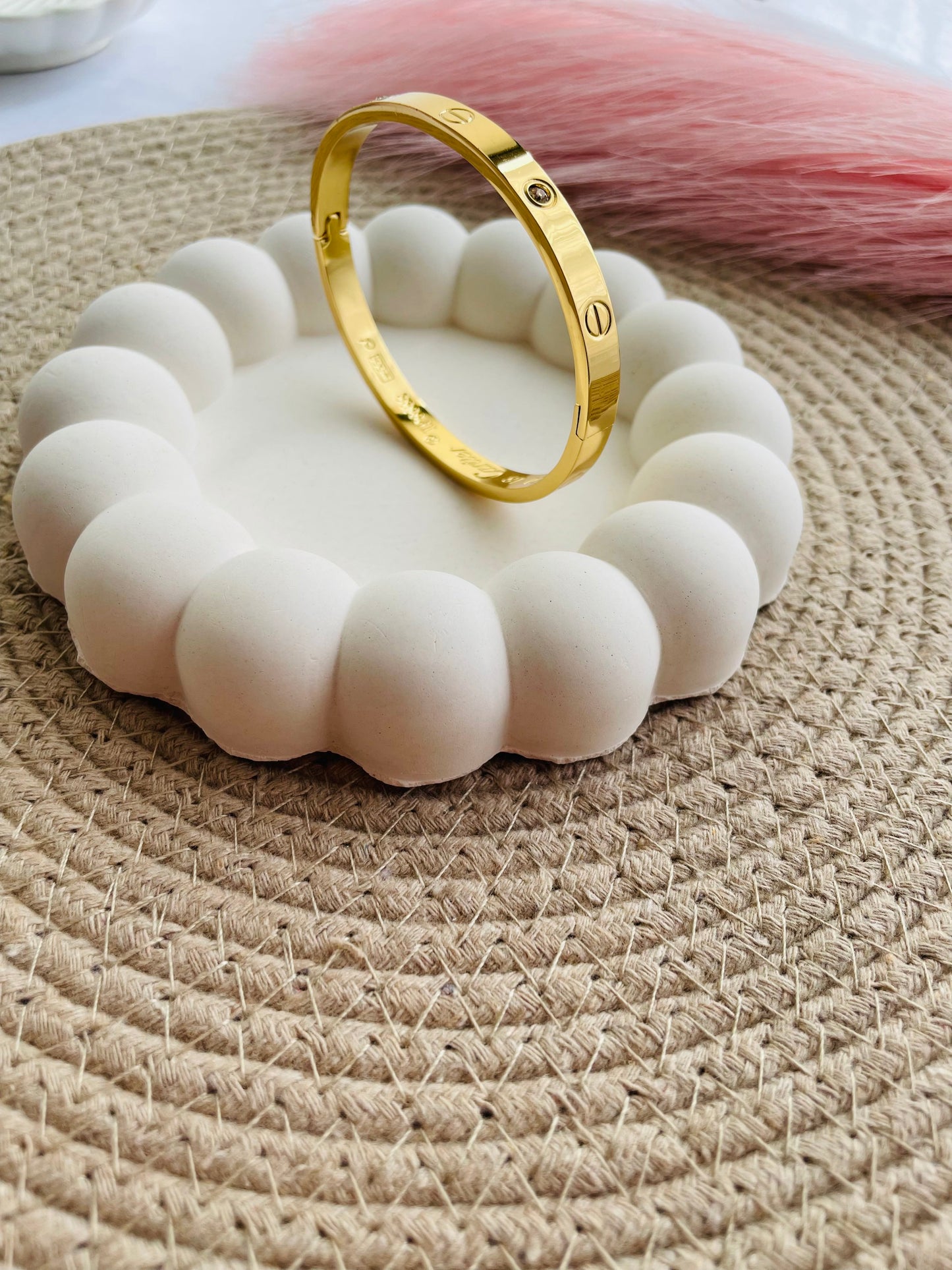 LuxeLock Signature Cuff Bracelet – Minimalist Designer-Inspired Bangle with Crystal Screw Accents