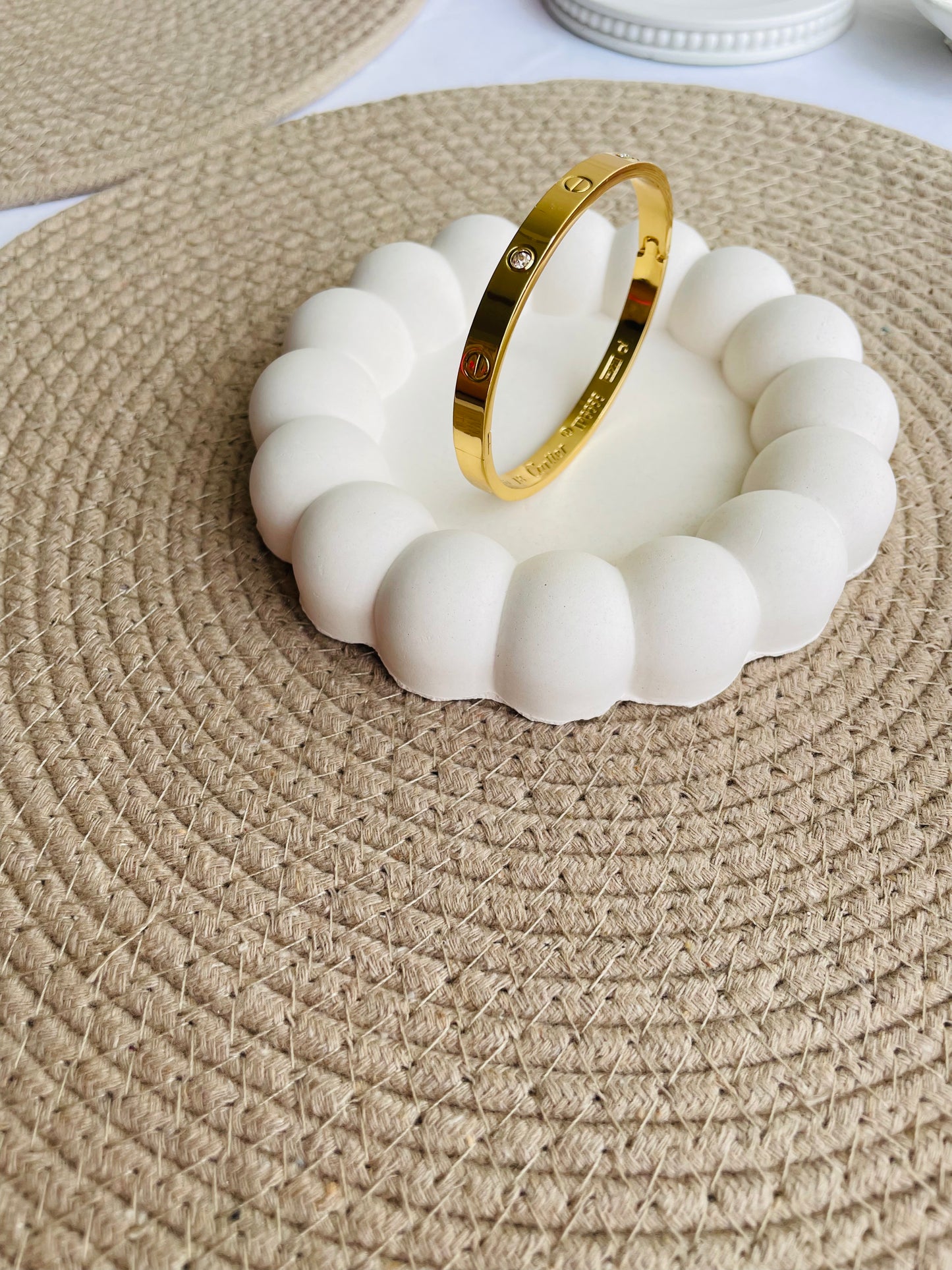 LuxeLock Signature Cuff Bracelet – Minimalist Designer-Inspired Bangle with Crystal Screw Accents