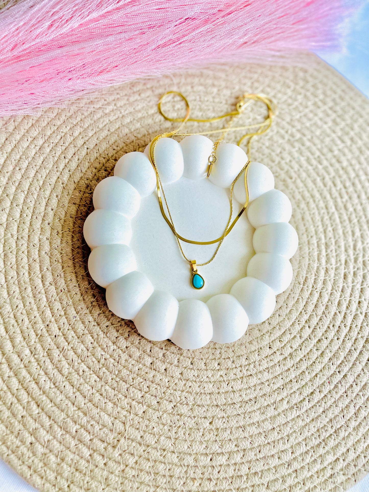 Minimal Gold-Plated Layered Necklace with Turquoise Drop Pendant – Dainty Everyday Jewellery for Women