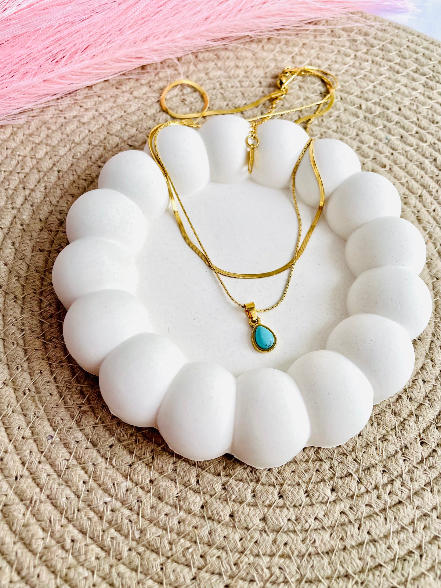 Minimal Gold-Plated Layered Necklace with Turquoise Drop Pendant – Dainty Everyday Jewellery for Women