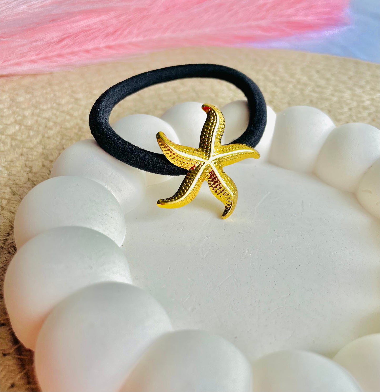 Gold-Tone Starfish Charm Hair Tie – Coastal Chic Beach-Inspired Hair Accessory