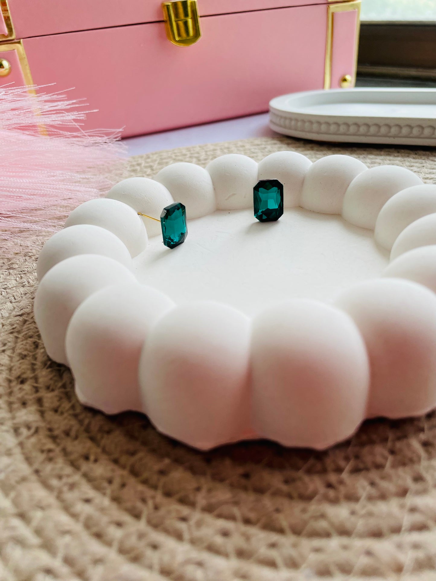 Emerald Green Stud Earrings – Gold Tone with Deep Green Crystal | Mishkarah Minimalist, Royal, Anti-Tarnish Jewellery for Everyday & Festive Glam