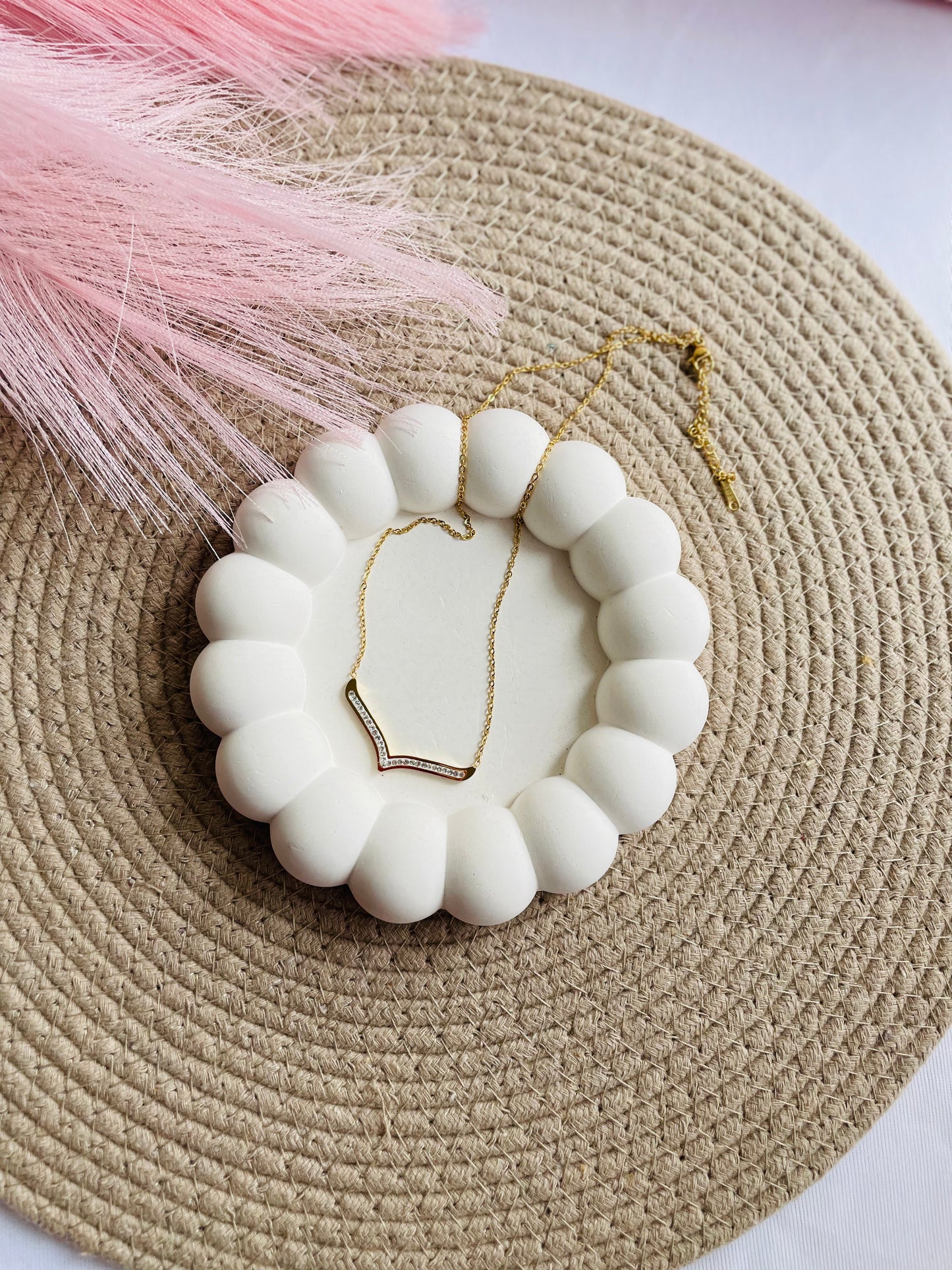 Minimalist Gold-Tone Chevron Pendant Necklace | Anti-Tarnish Elegant V-Neck Chain