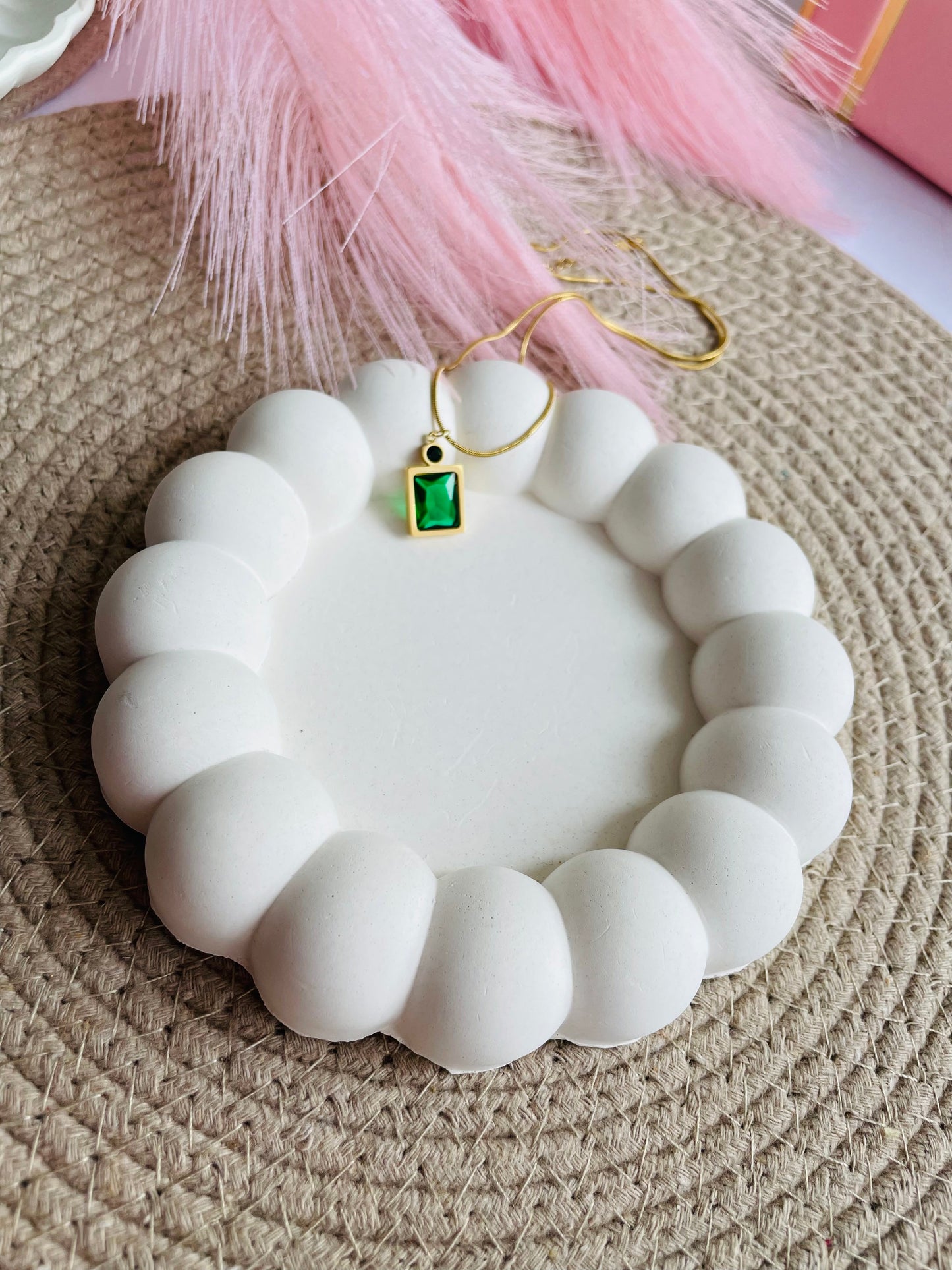 Emerald Green Pendant Necklace | Anti-Tarnish Minimal Gold-tone Chain | Timeless Statement Jewellery for Women